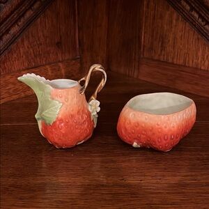 Vintage strawberry creamer and sugar bowl